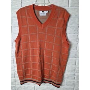 TOPMAN Men's size XL sweater vest Orange Tan Cotton V neck